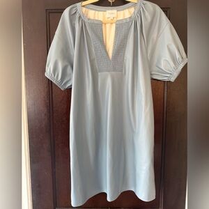 Sundays Light Blue Smocked V-Neck Midi Dress